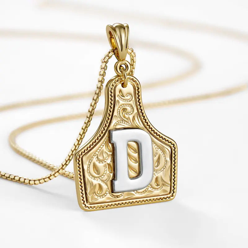Western Jewelry Handmade CowTag Initial Necklace Two-Toned
