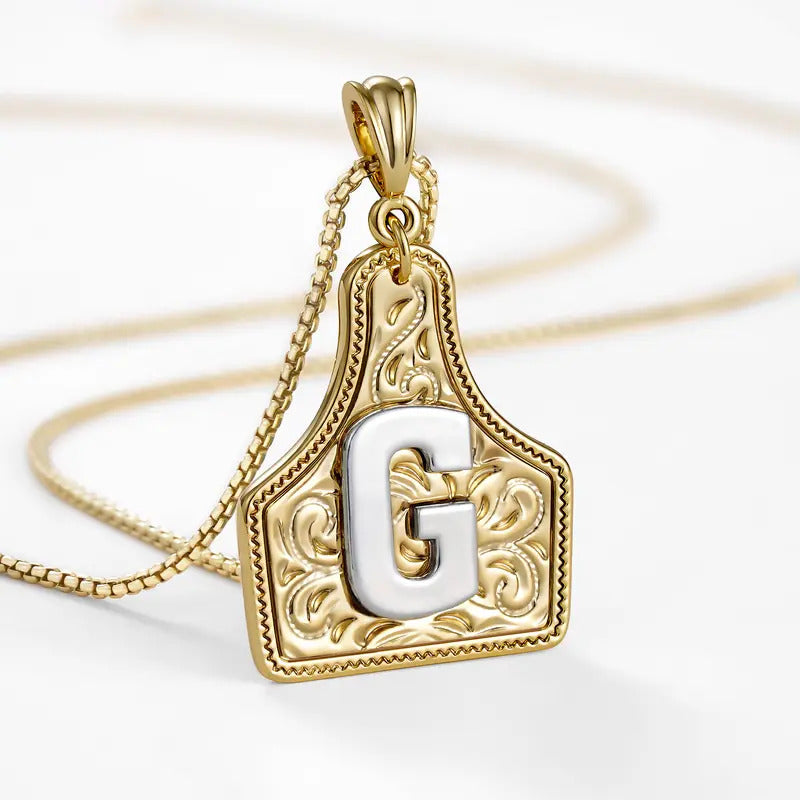 Western Jewelry Handmade CowTag Initial Necklace Two-Toned