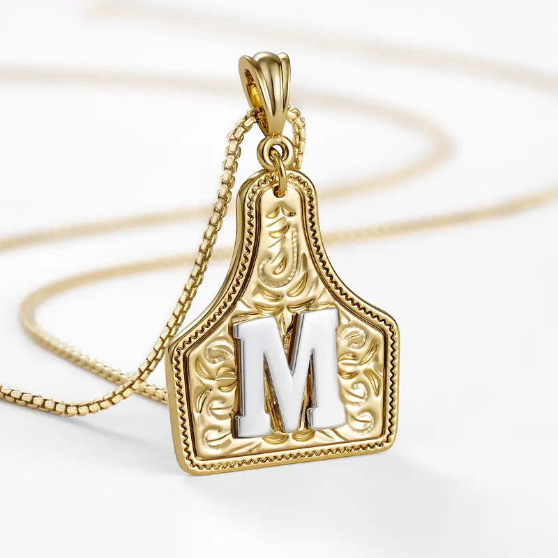 Western Jewelry Handmade CowTag Initial Necklace Two-Toned