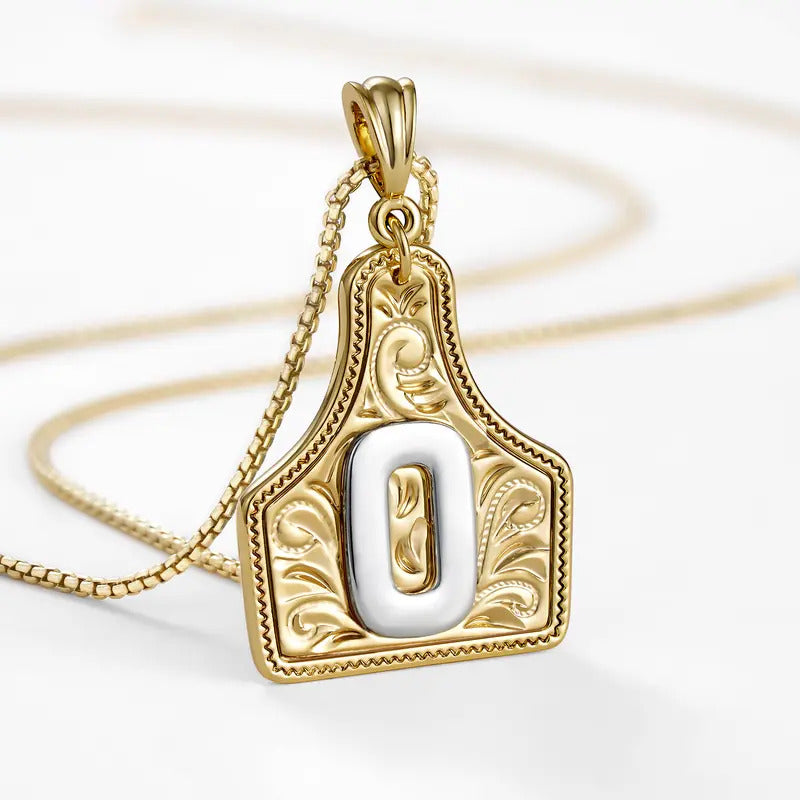 Western Jewelry Handmade CowTag Initial Necklace Two-Toned