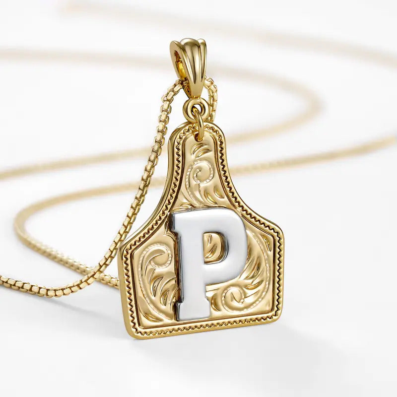 Western Jewelry Handmade CowTag Initial Necklace Two-Toned