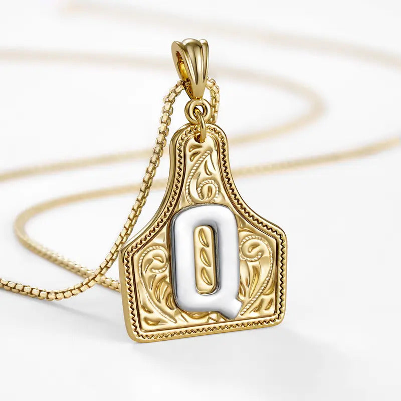 Western Jewelry Handmade CowTag Initial Necklace Two-Toned