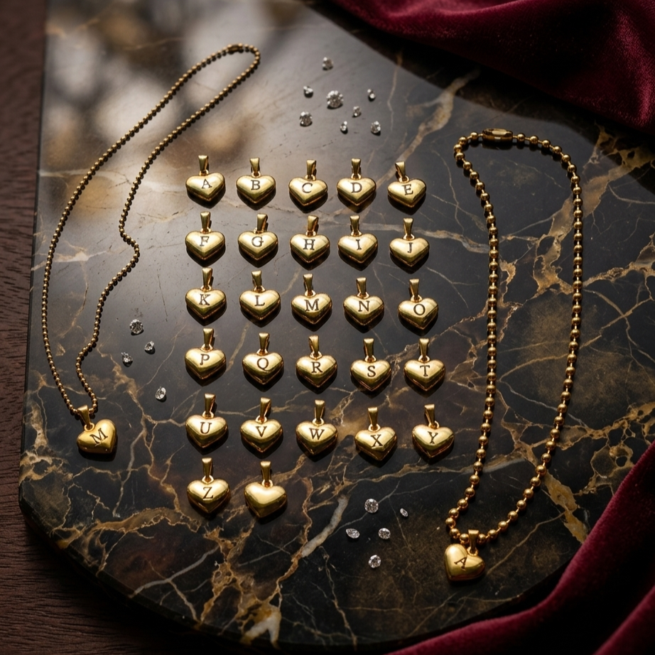 Shapes Initial Heart Necklace | Non-tarnishing Jewelry | Silver Stainless Steel and Gold