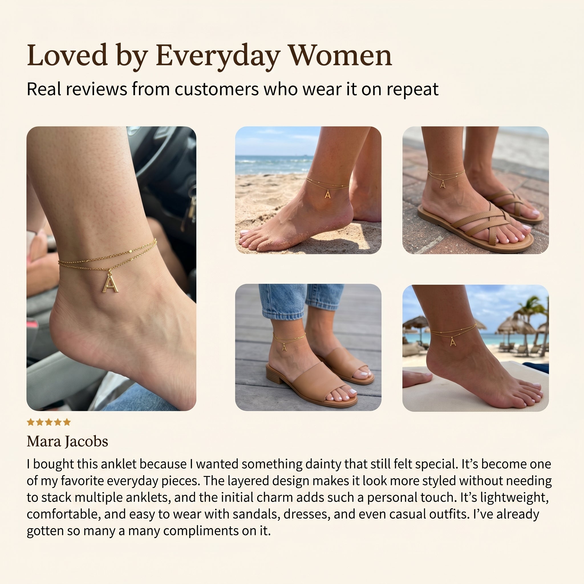 Gold Initial Anklet for Women