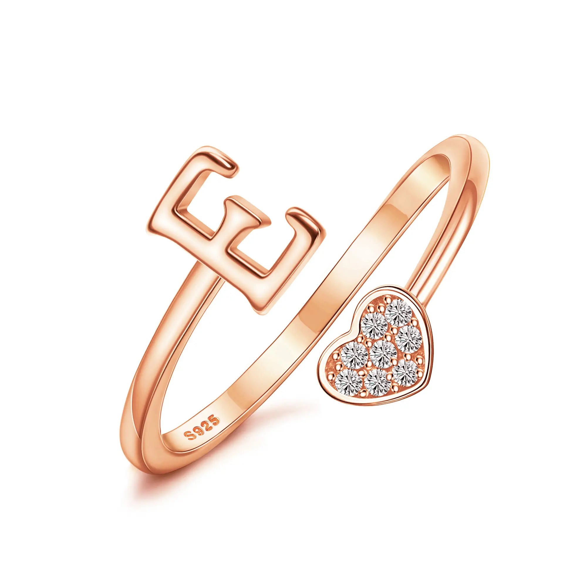 Heart Shaped Alphabet Design Ring, Adjustable Stackable