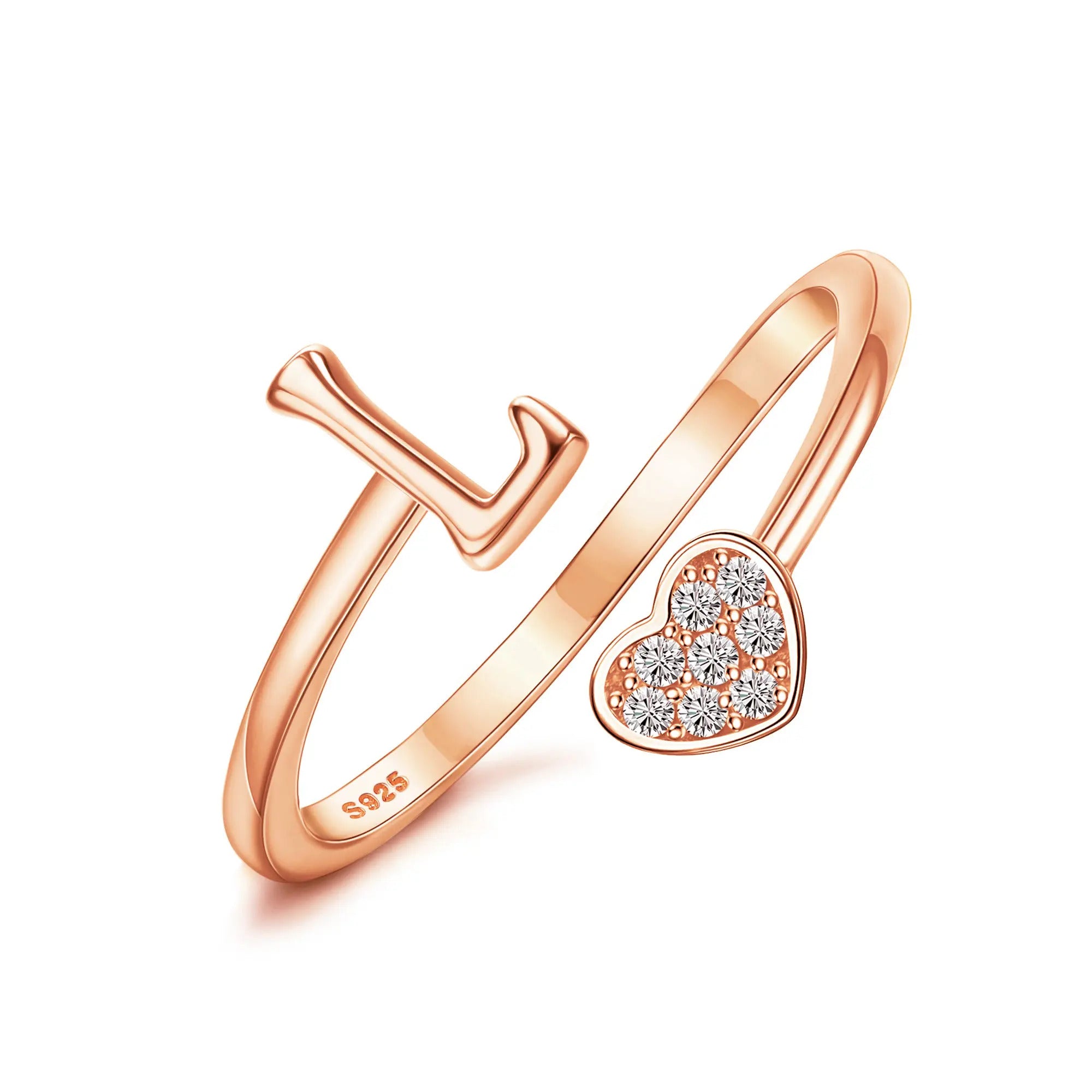Heart Shaped Alphabet Design Ring, Adjustable Stackable