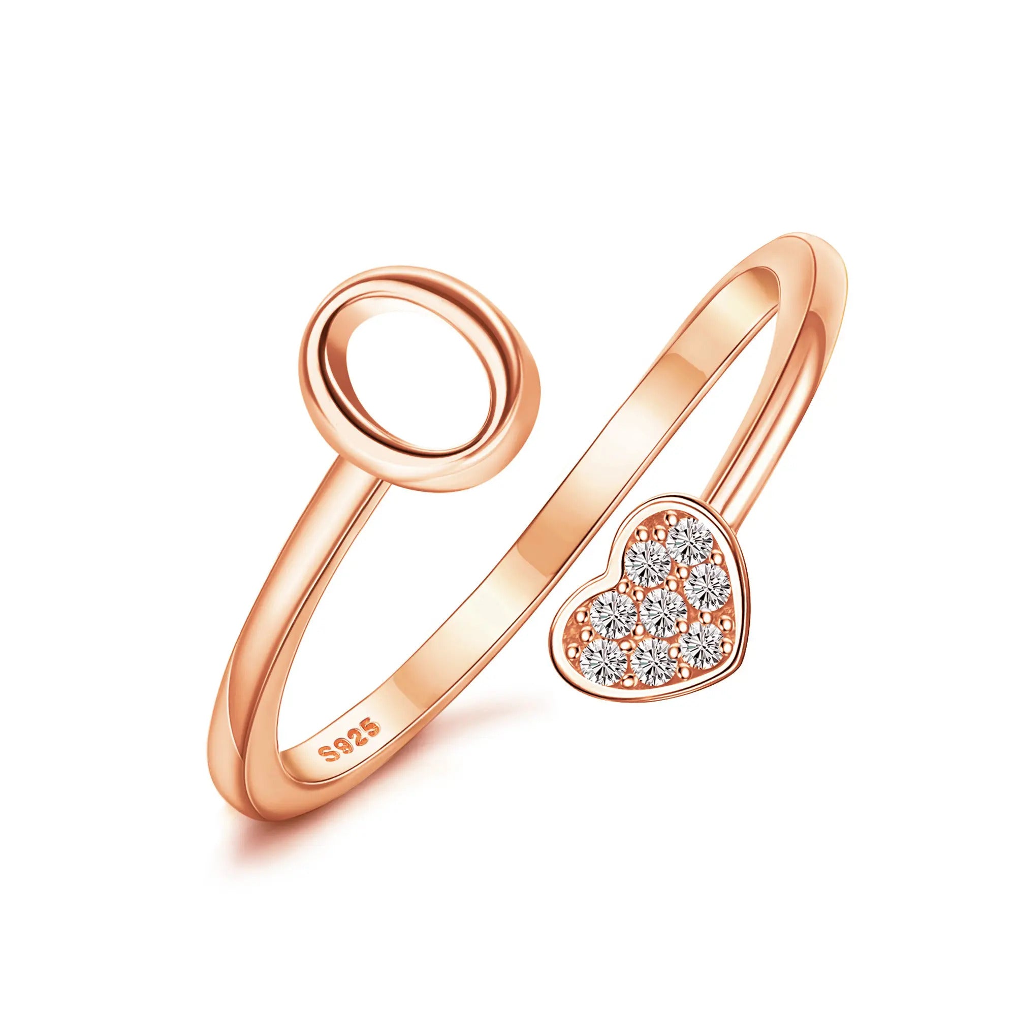 Heart Shaped Alphabet Design Ring, Adjustable Stackable