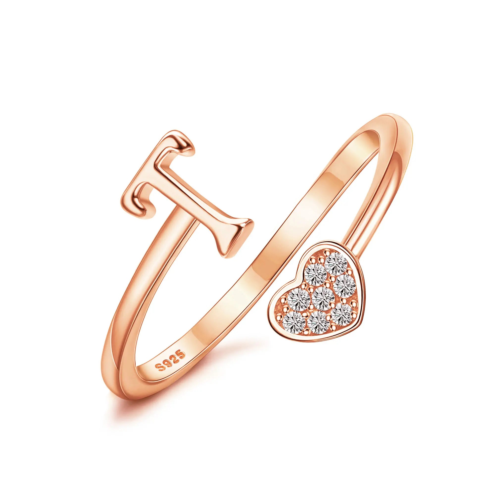 Heart Shaped Alphabet Design Ring, Adjustable Stackable