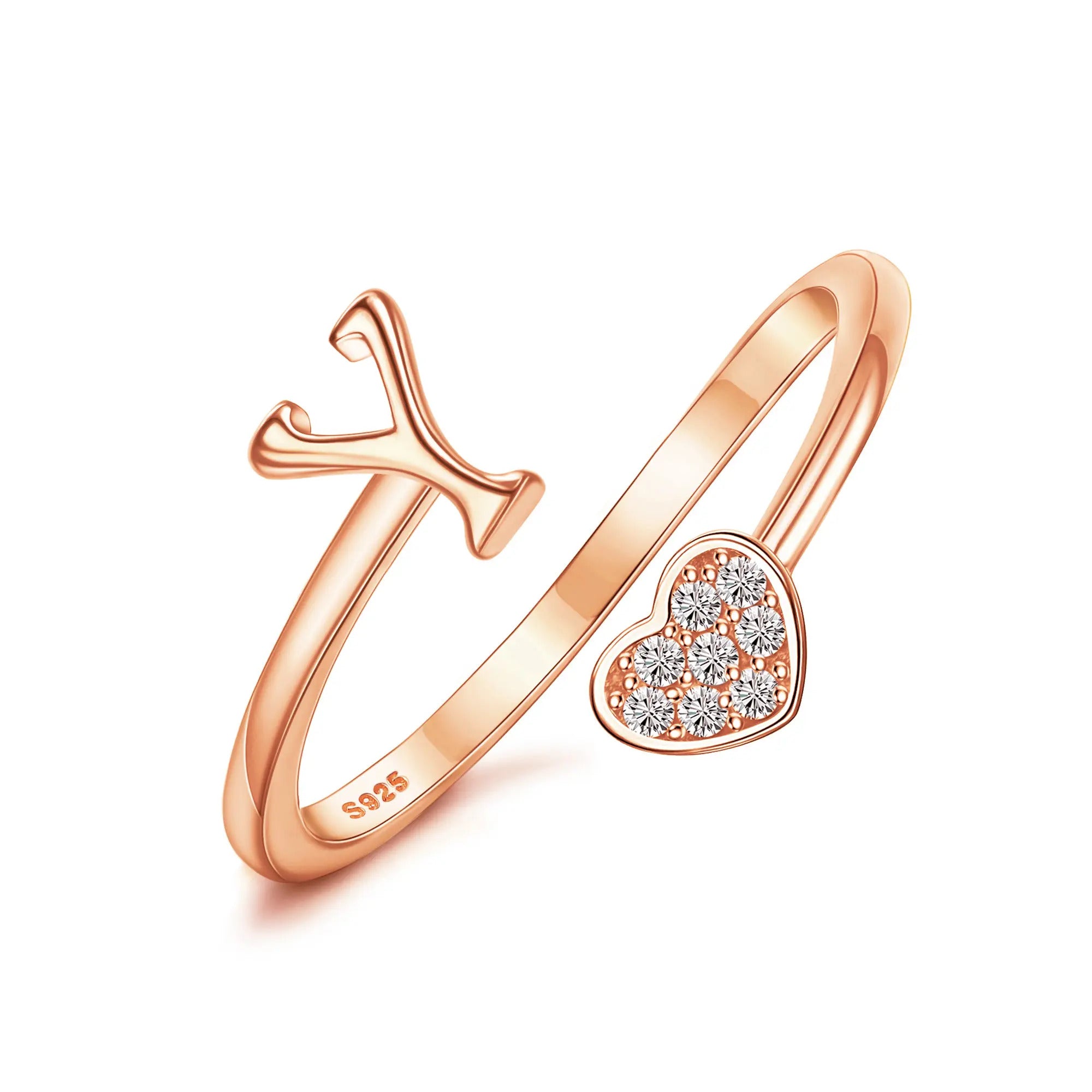 Heart Shaped Alphabet Design Ring, Adjustable Stackable