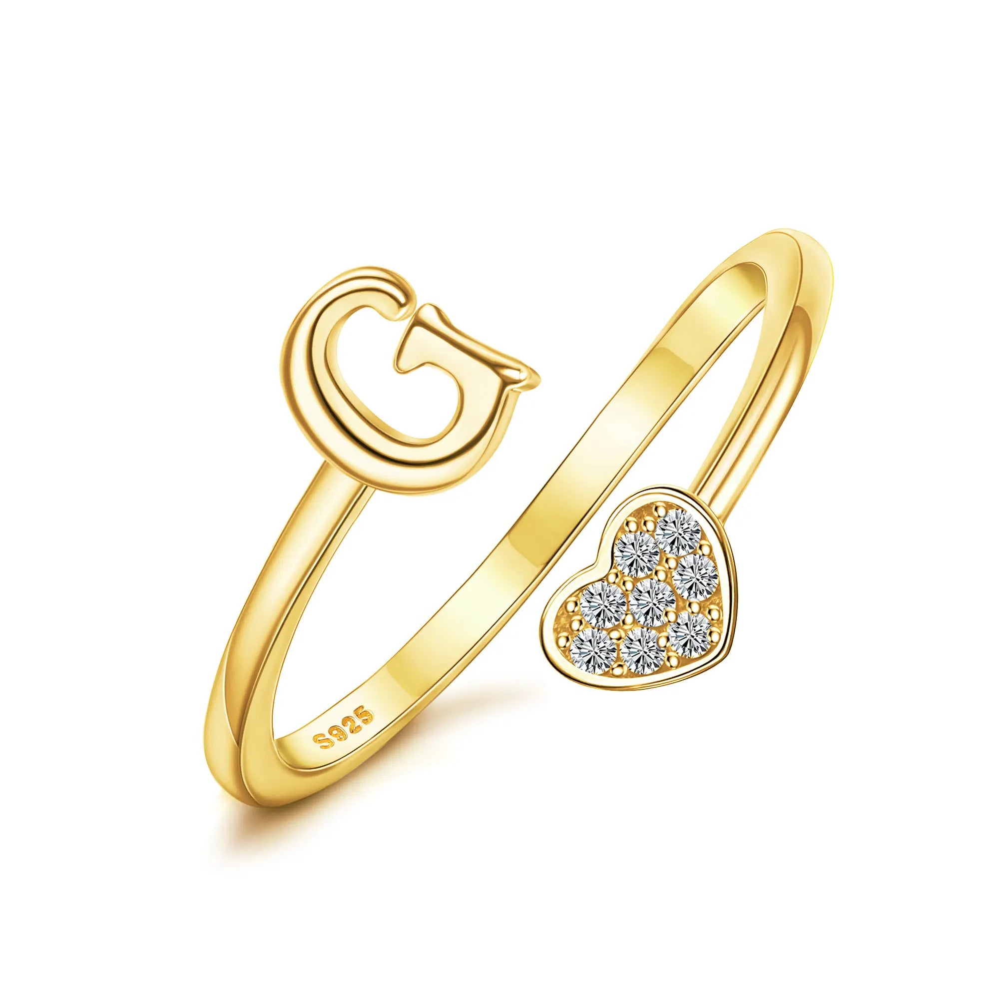 Heart Shaped Alphabet Design Ring, Adjustable Stackable