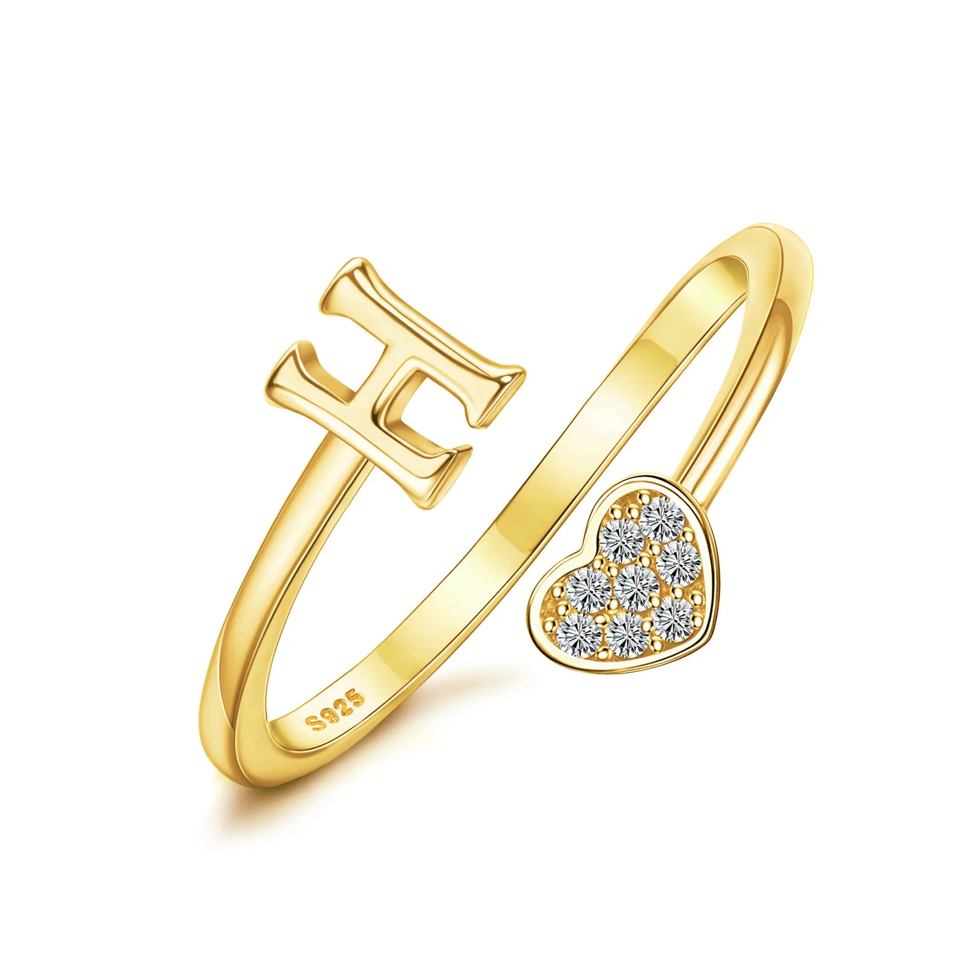 Heart Shaped Alphabet Design Ring, Adjustable Stackable