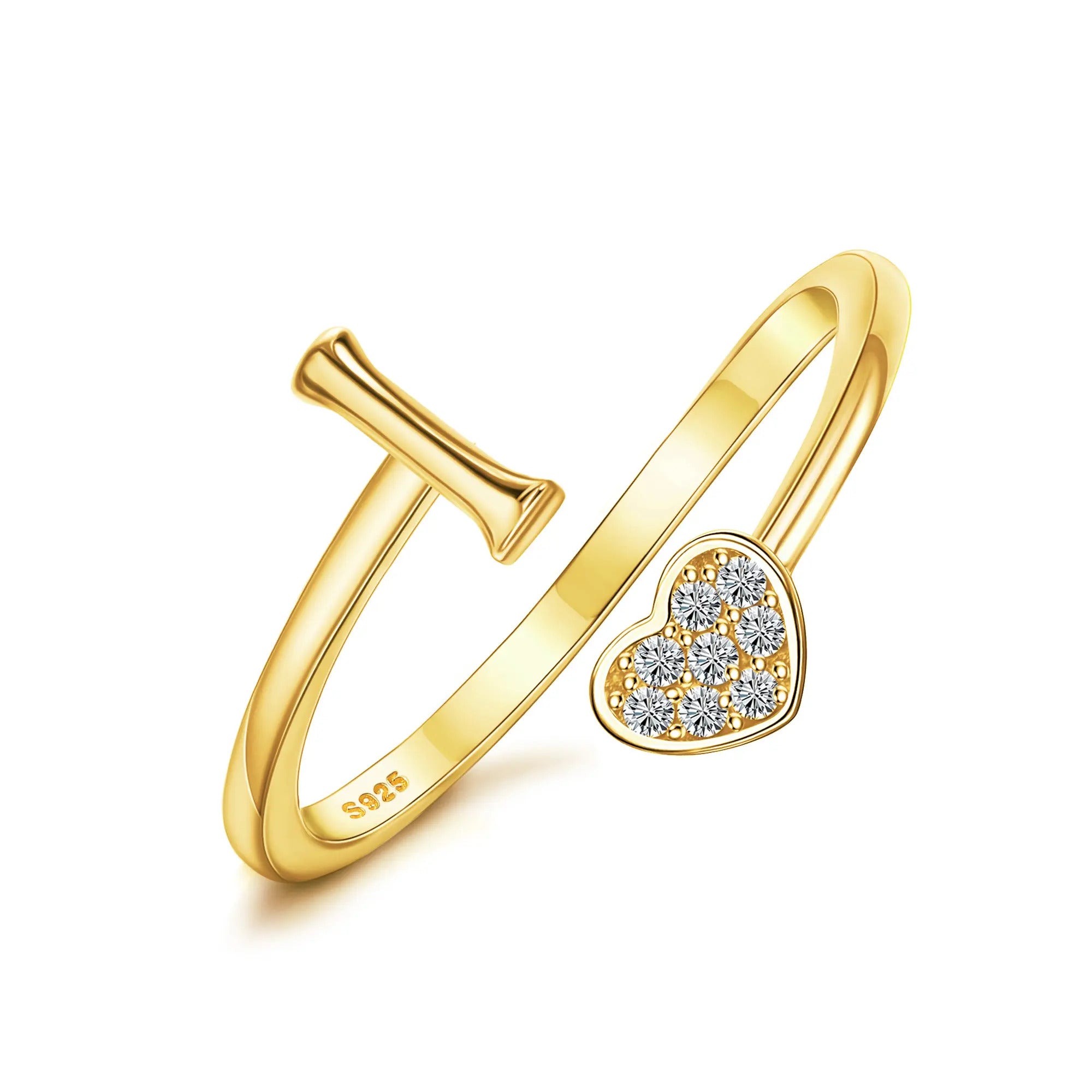 Heart Shaped Alphabet Design Ring, Adjustable Stackable