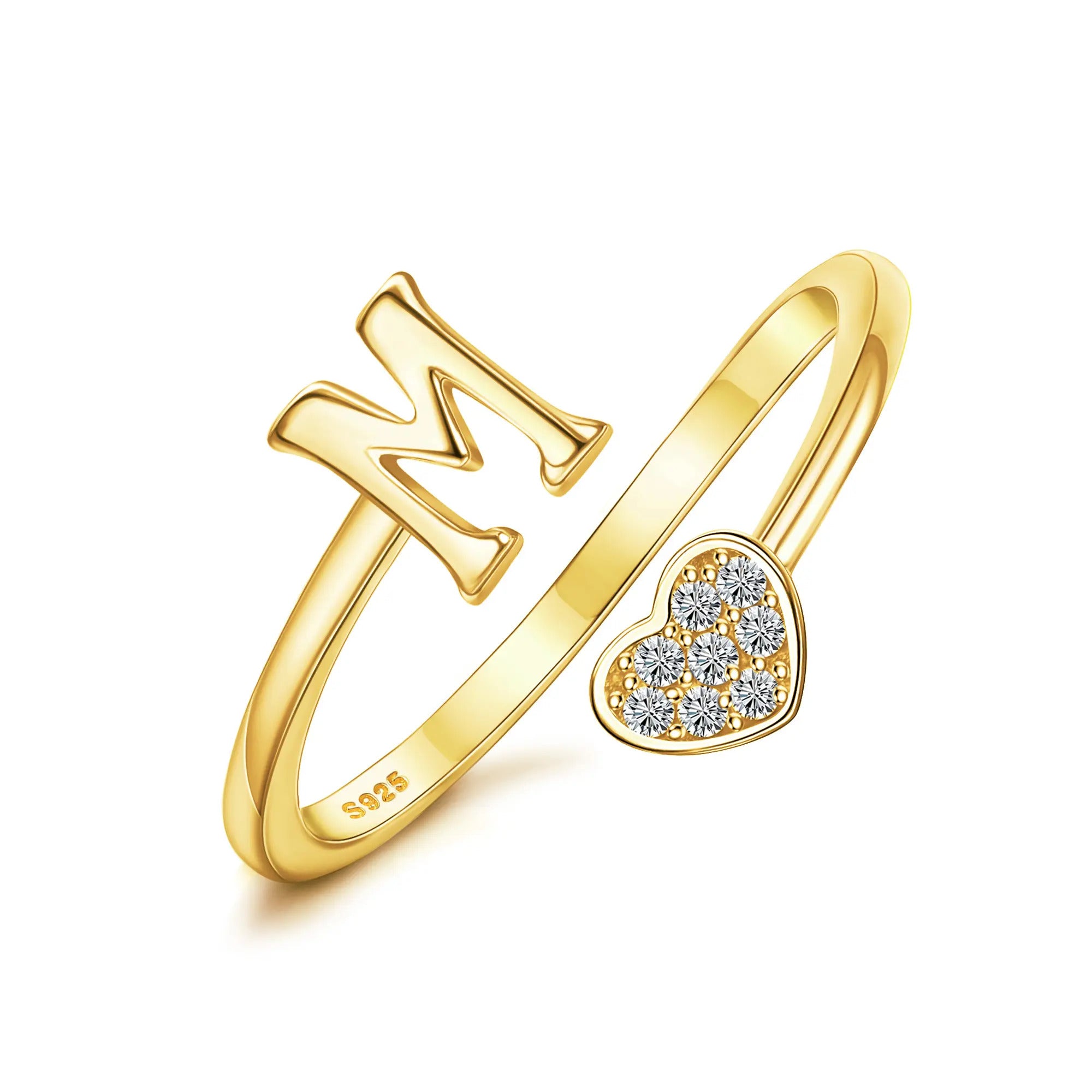 Heart Shaped Alphabet Design Ring, Adjustable Stackable