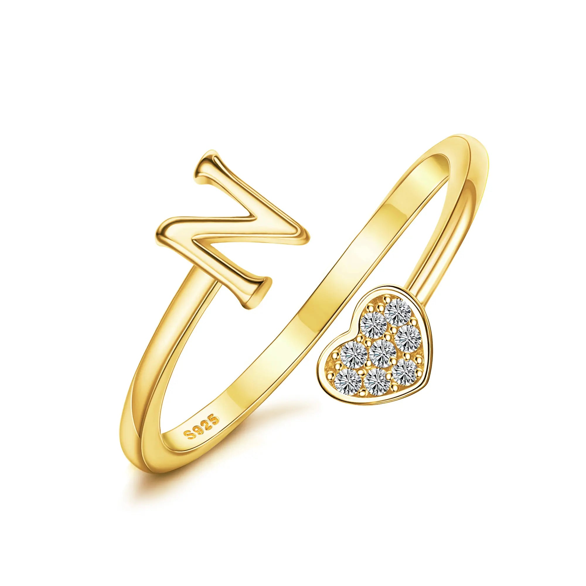 Heart Shaped Alphabet Design Ring, Adjustable Stackable