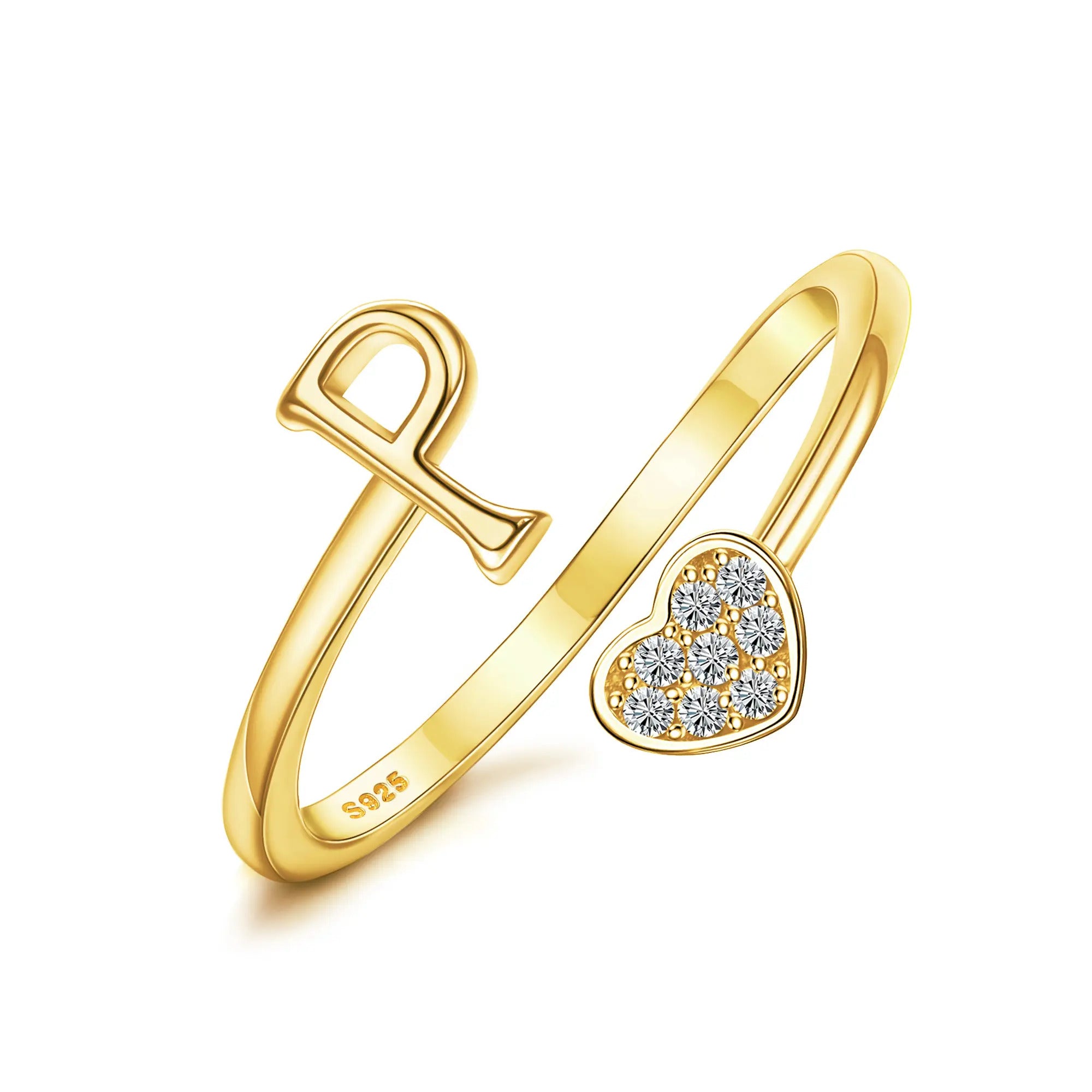 Heart Shaped Alphabet Design Ring, Adjustable Stackable