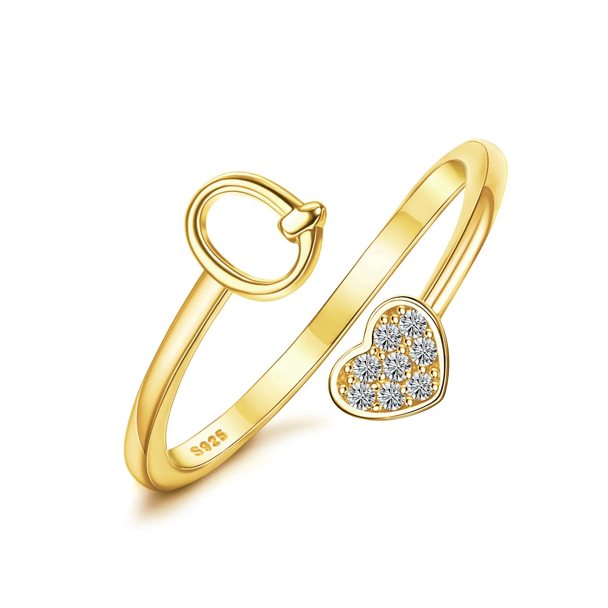 Heart Shaped Alphabet Design Ring, Adjustable Stackable