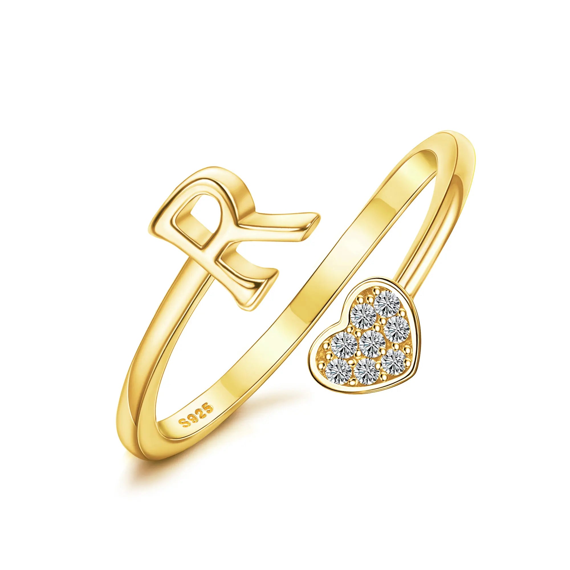 Heart Shaped Alphabet Design Ring, Adjustable Stackable