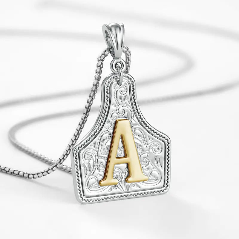 Western Jewelry Handmade CowTag Initial Necklace Two-Toned