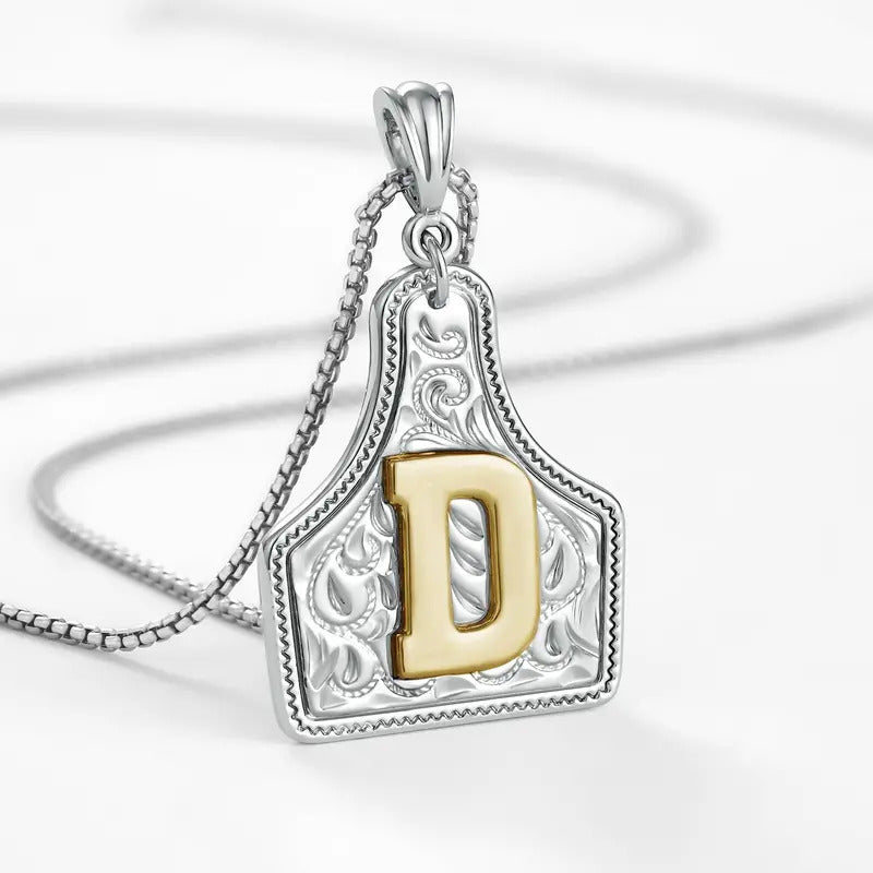 Western Jewelry Handmade CowTag Initial Necklace Two-Toned
