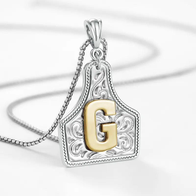 Western Jewelry Handmade CowTag Initial Necklace Two-Toned