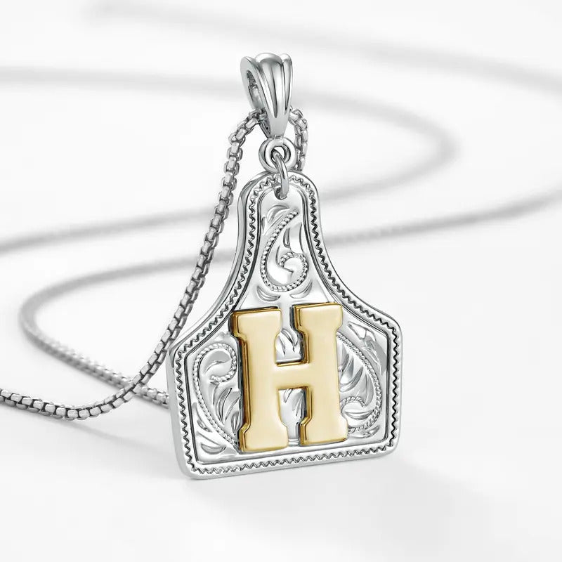 Western Jewelry Handmade CowTag Initial Necklace Two-Toned