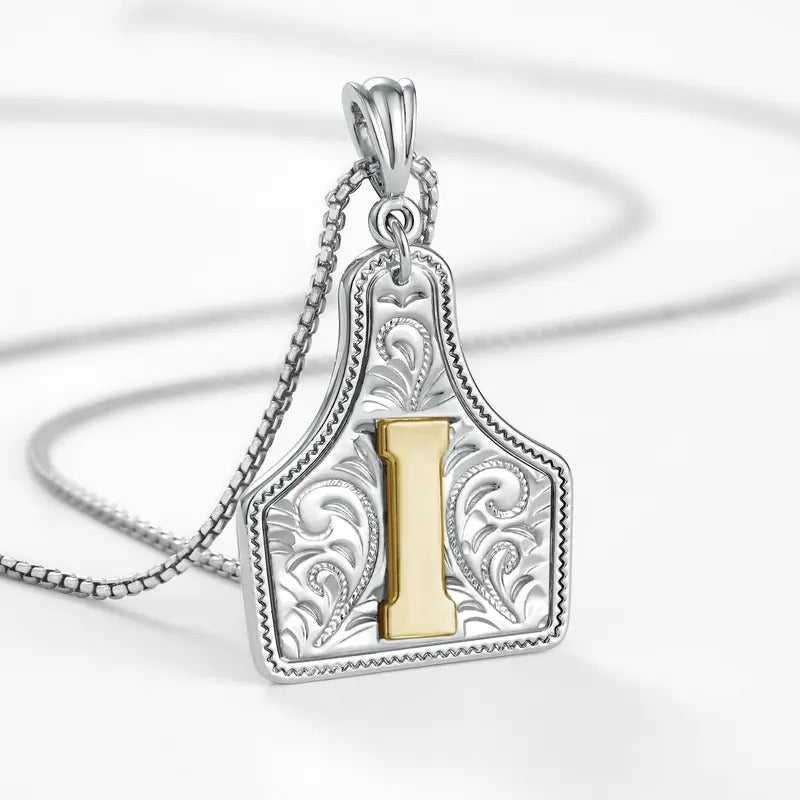 Western Jewelry Handmade CowTag Initial Necklace Two-Toned