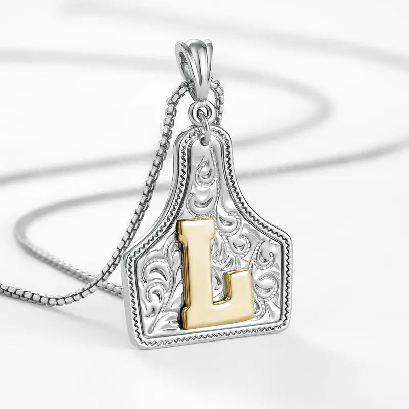 Western Jewelry Handmade CowTag Initial Necklace Two-Toned