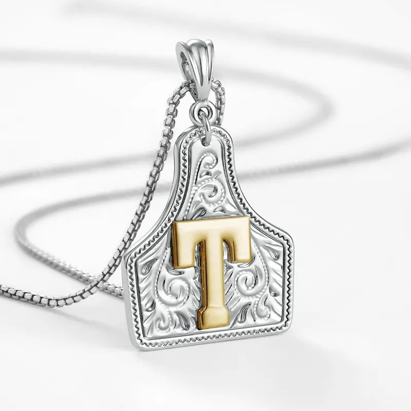 Western Jewelry Handmade CowTag Initial Necklace Two-Toned