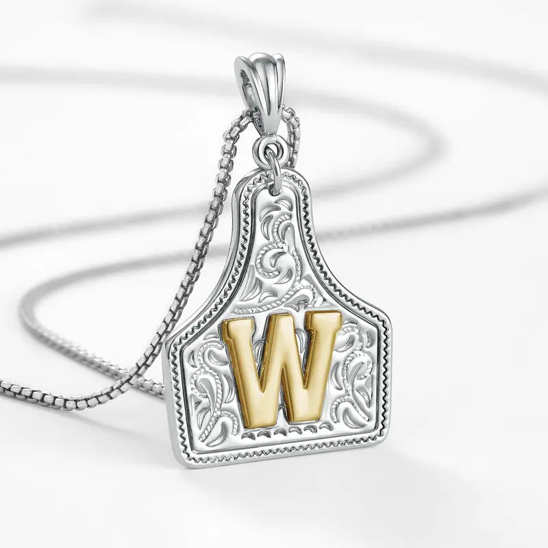 Western Jewelry Handmade CowTag Initial Necklace Two-Toned