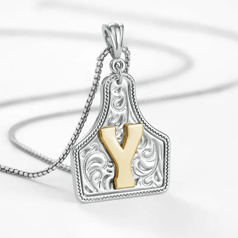 Western Jewelry Handmade CowTag Initial Necklace Two-Toned