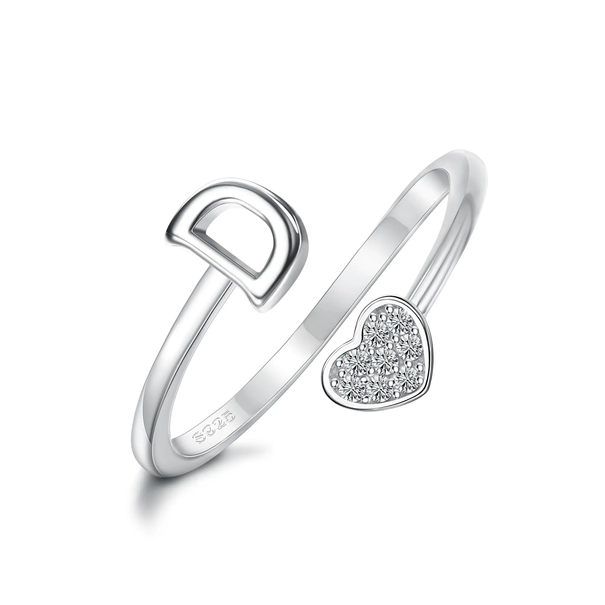 Heart Shaped Alphabet Design Ring, Adjustable Stackable