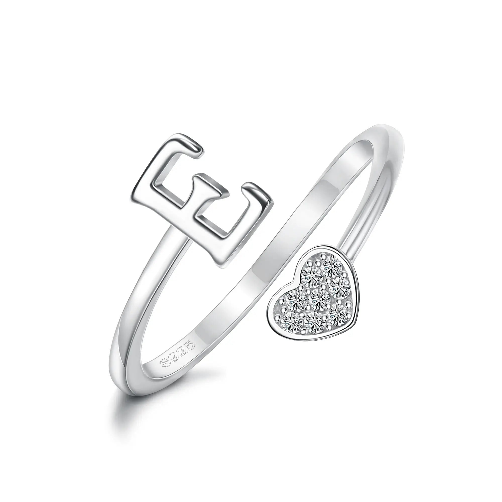 Heart Shaped Alphabet Design Ring, Adjustable Stackable
