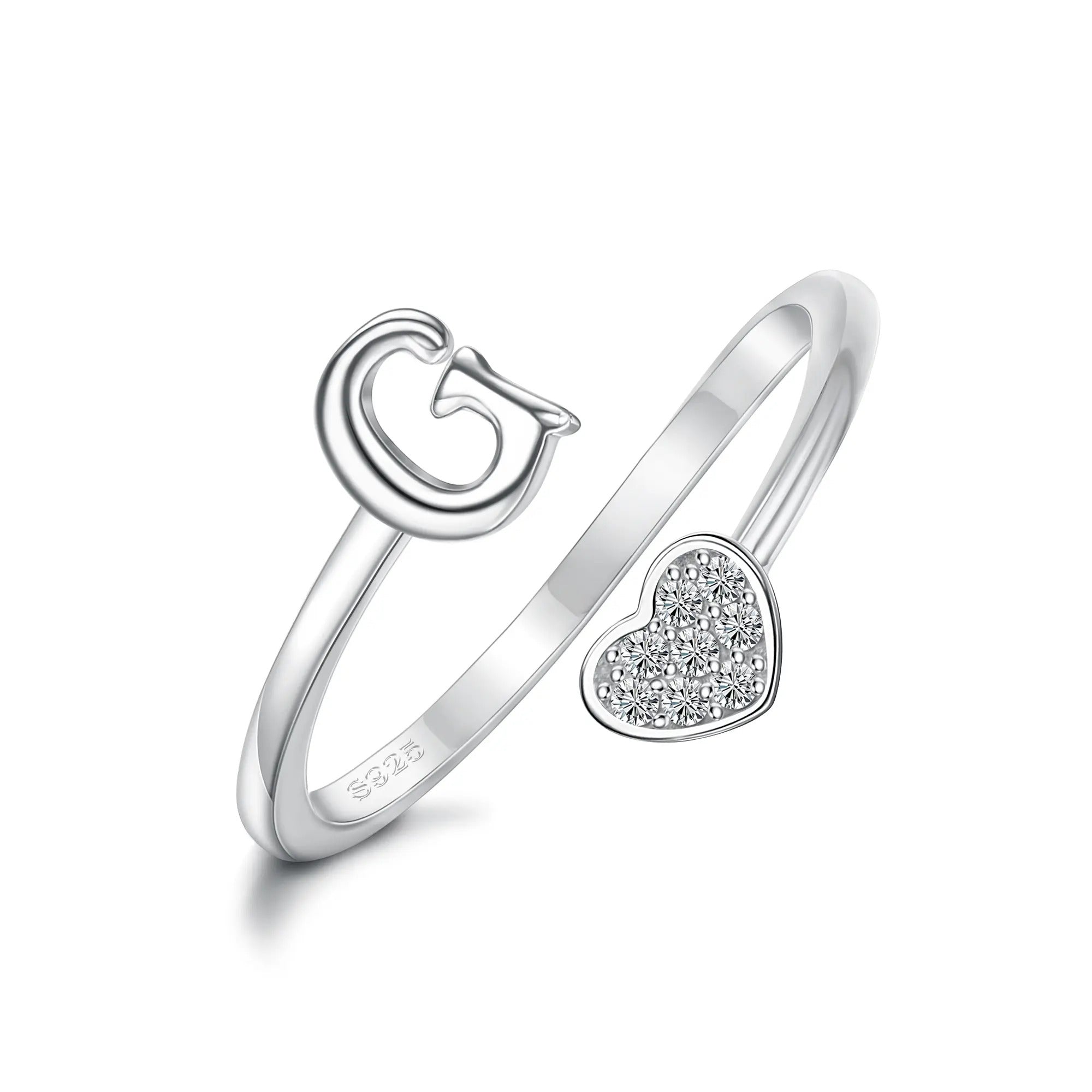 Heart Shaped Alphabet Design Ring, Adjustable Stackable
