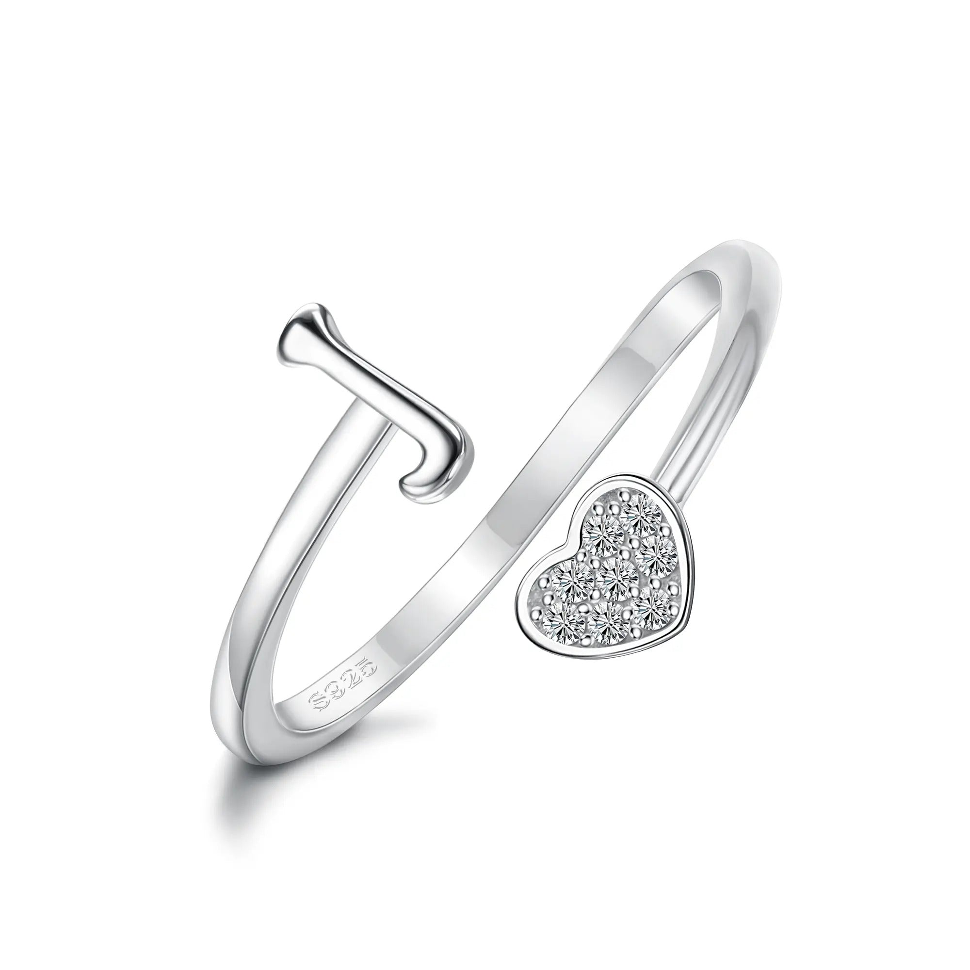 Heart Shaped Alphabet Design Ring, Adjustable Stackable