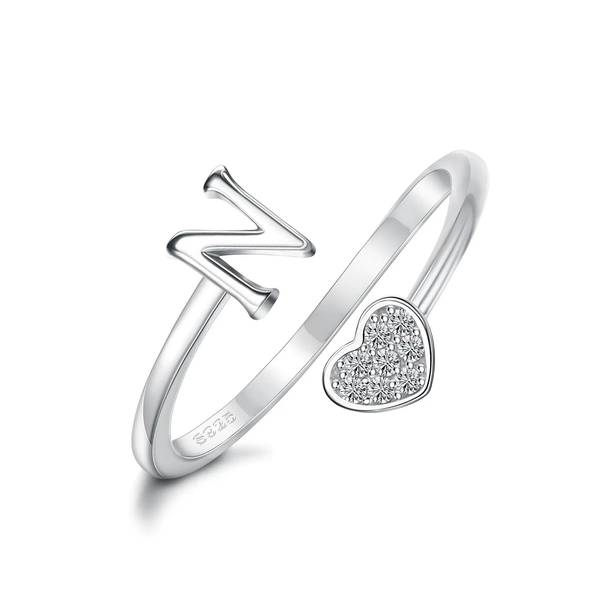 Heart Shaped Alphabet Design Ring, Adjustable Stackable