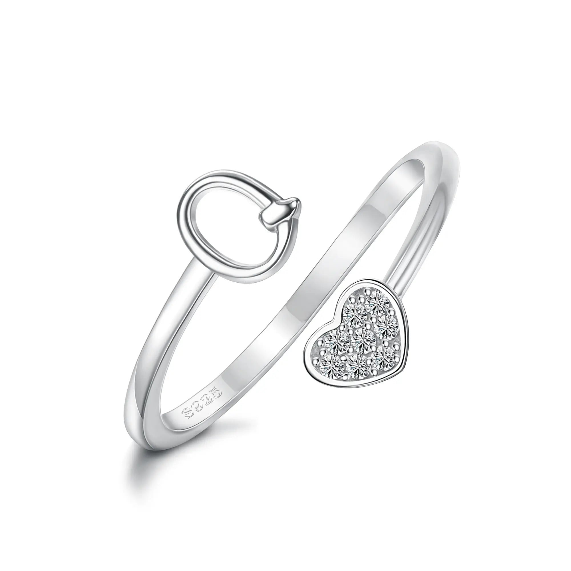 Heart Shaped Alphabet Design Ring, Adjustable Stackable