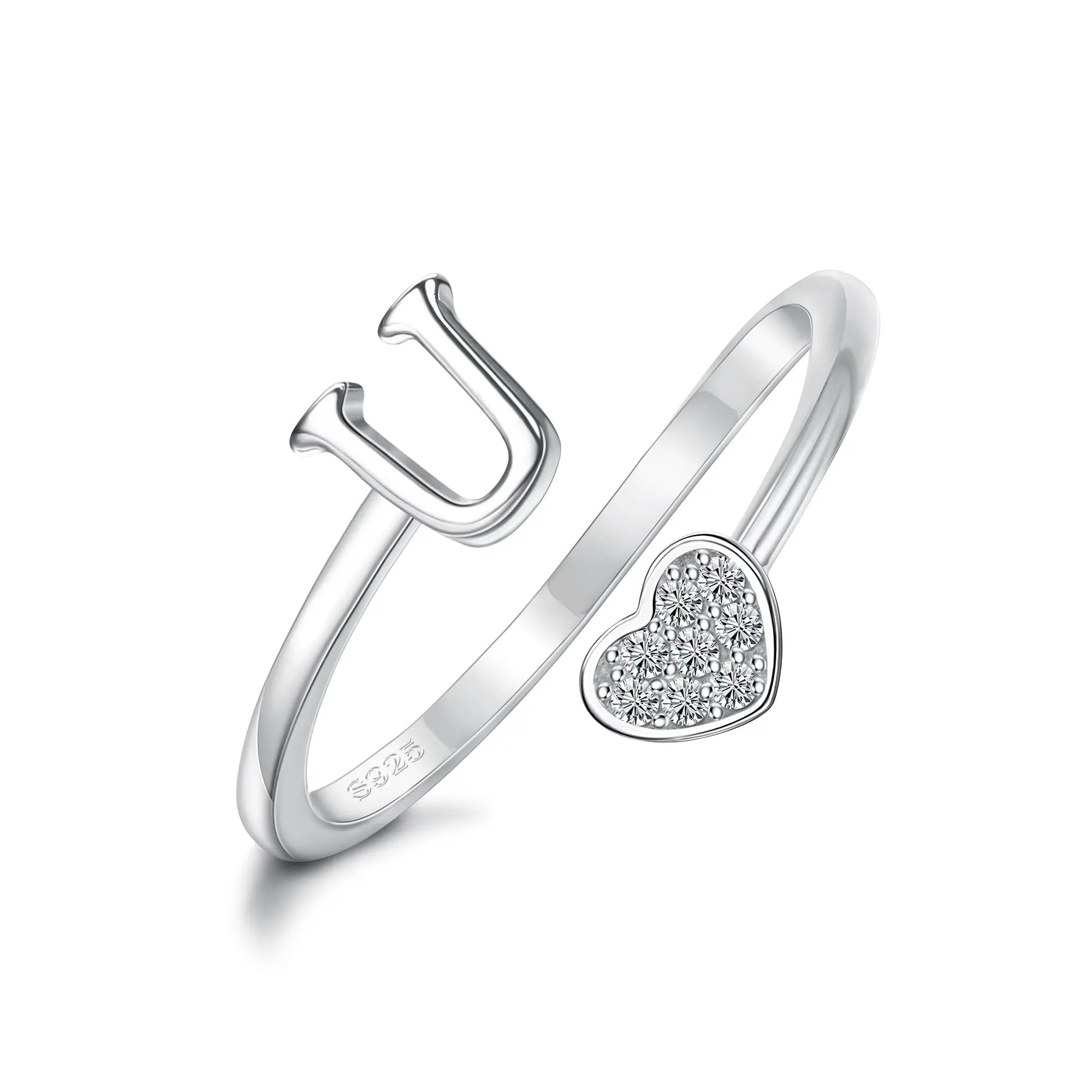 Heart Shaped Alphabet Design Ring, Adjustable Stackable