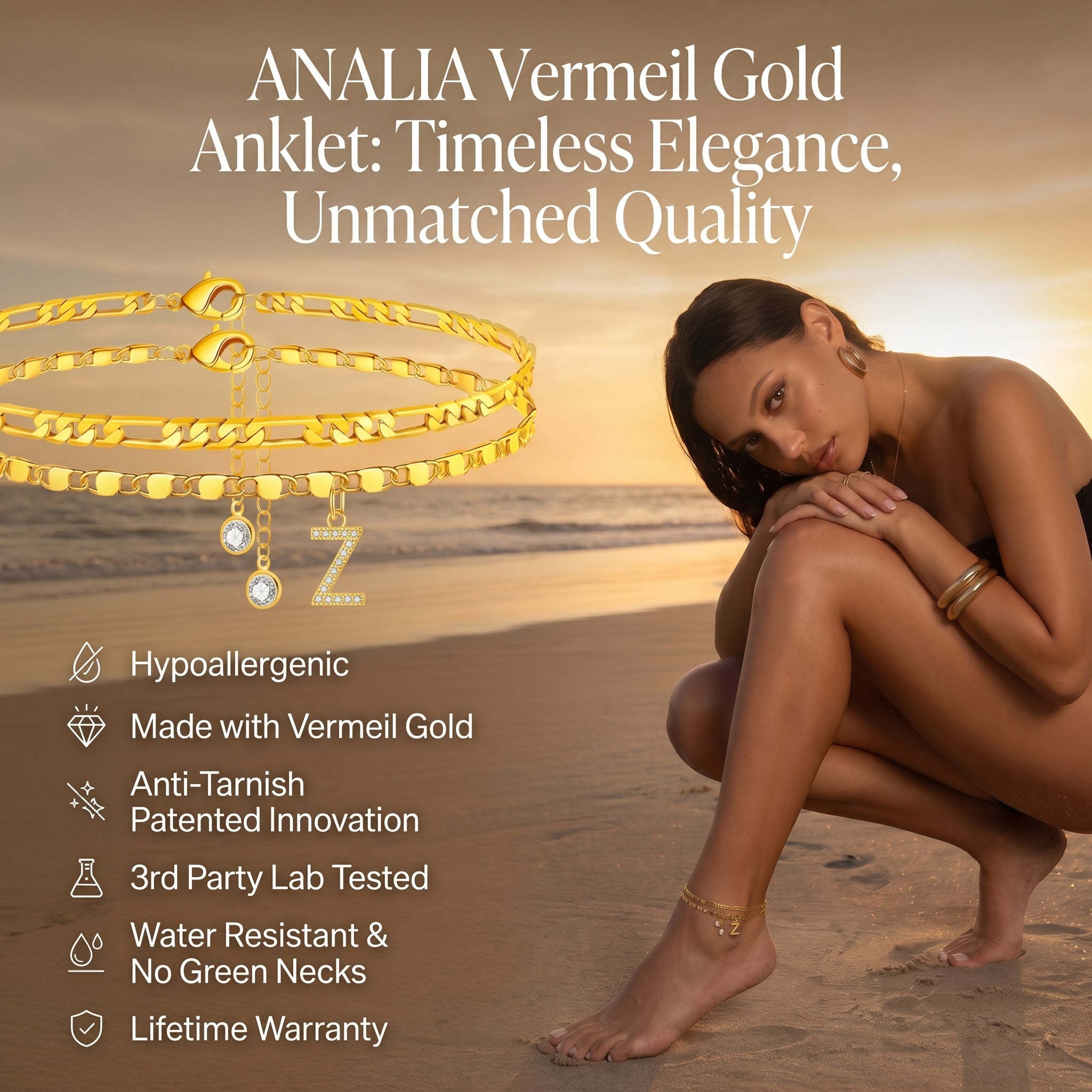 Gold Initial Anklet for Women
