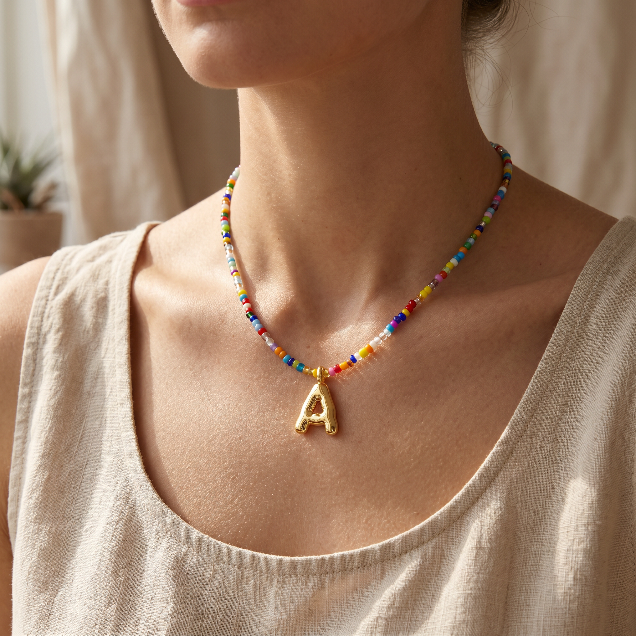 Colorful Letter Bubble Initial Handmade Beaded Necklace