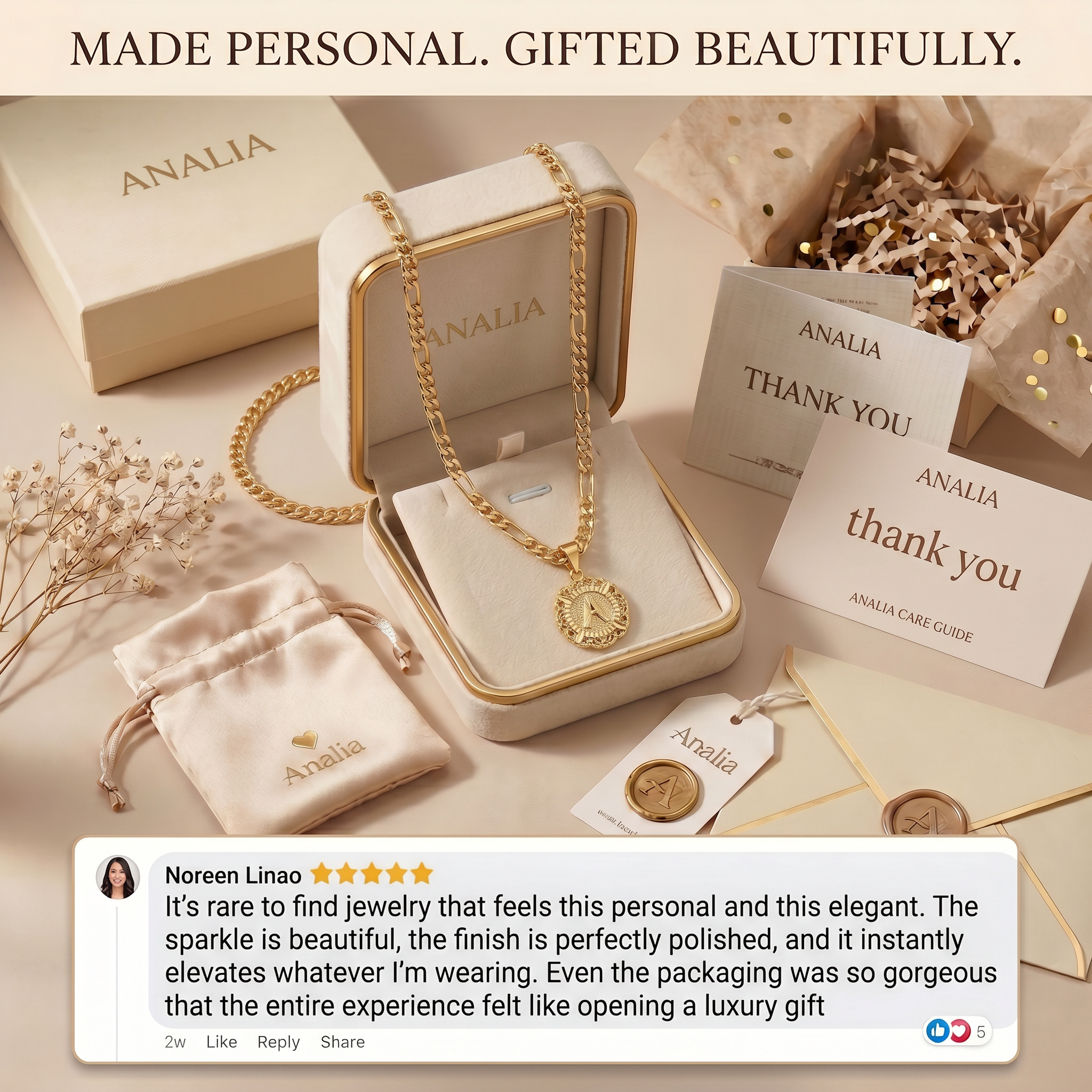 Figaro Chain Initial Necklace 14K Gold Letter Pendant Necklace