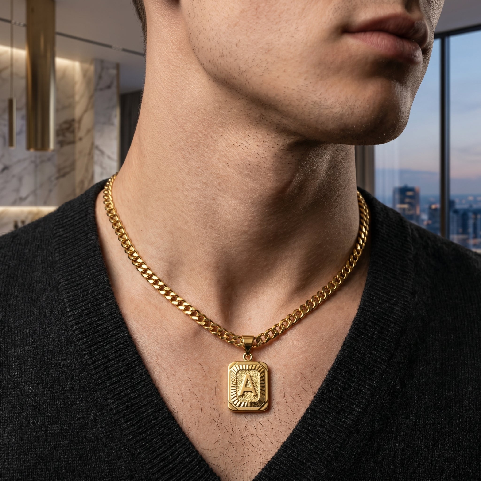 5mm 22inch Gold Square Capital Choker Letter Necklace