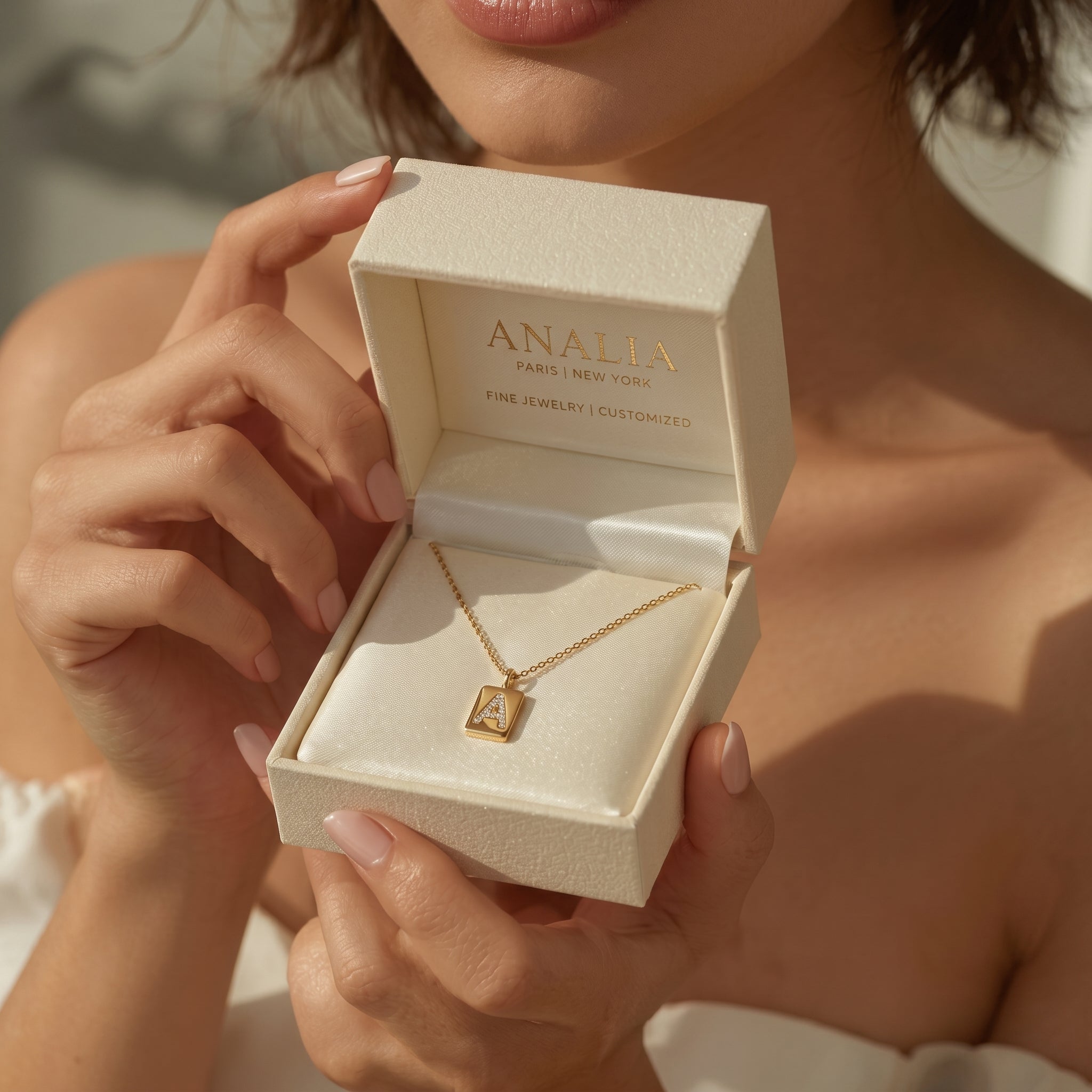Dainty Pave Letter Necklace 18K Gold