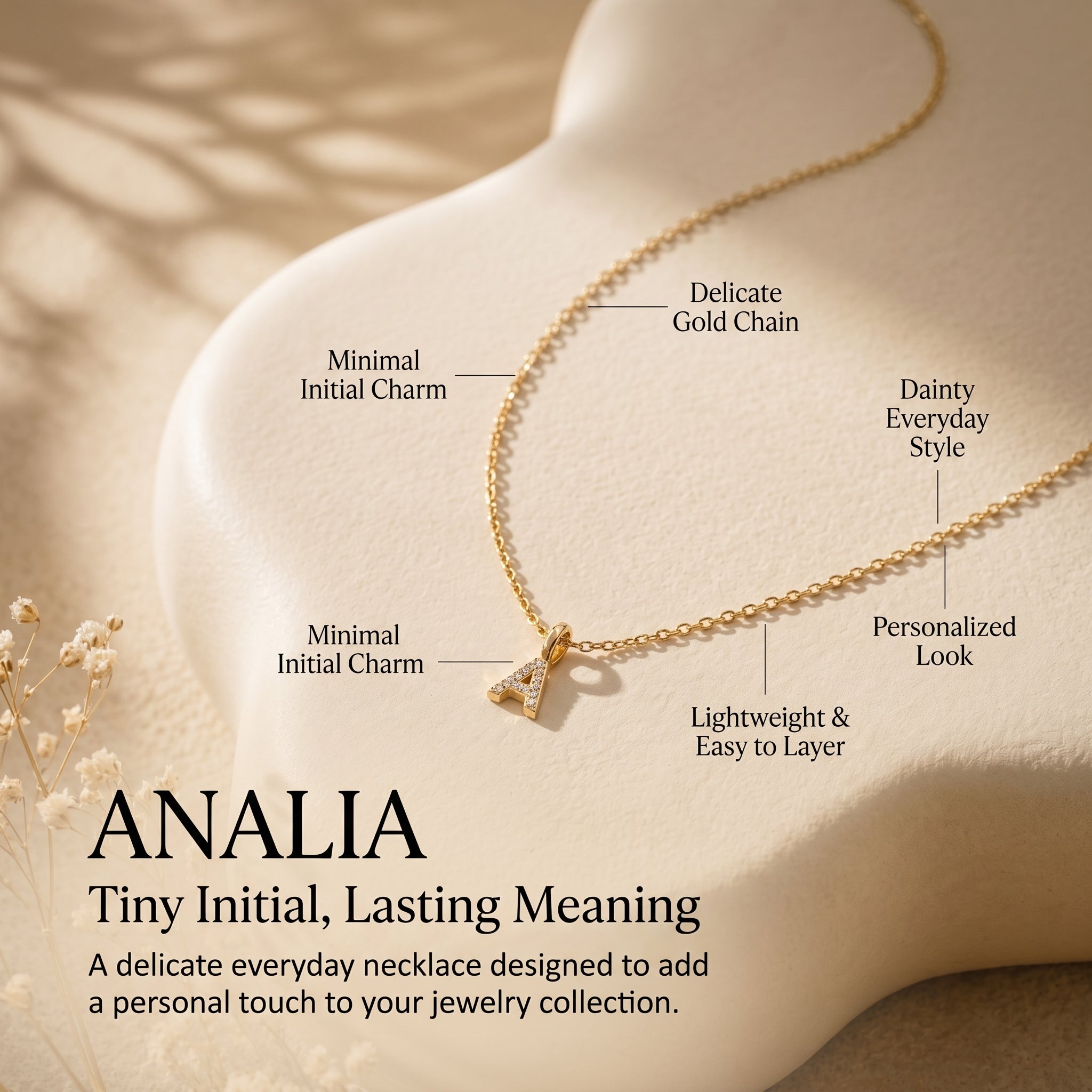 Dainty Pave Letter Necklace 18K Gold