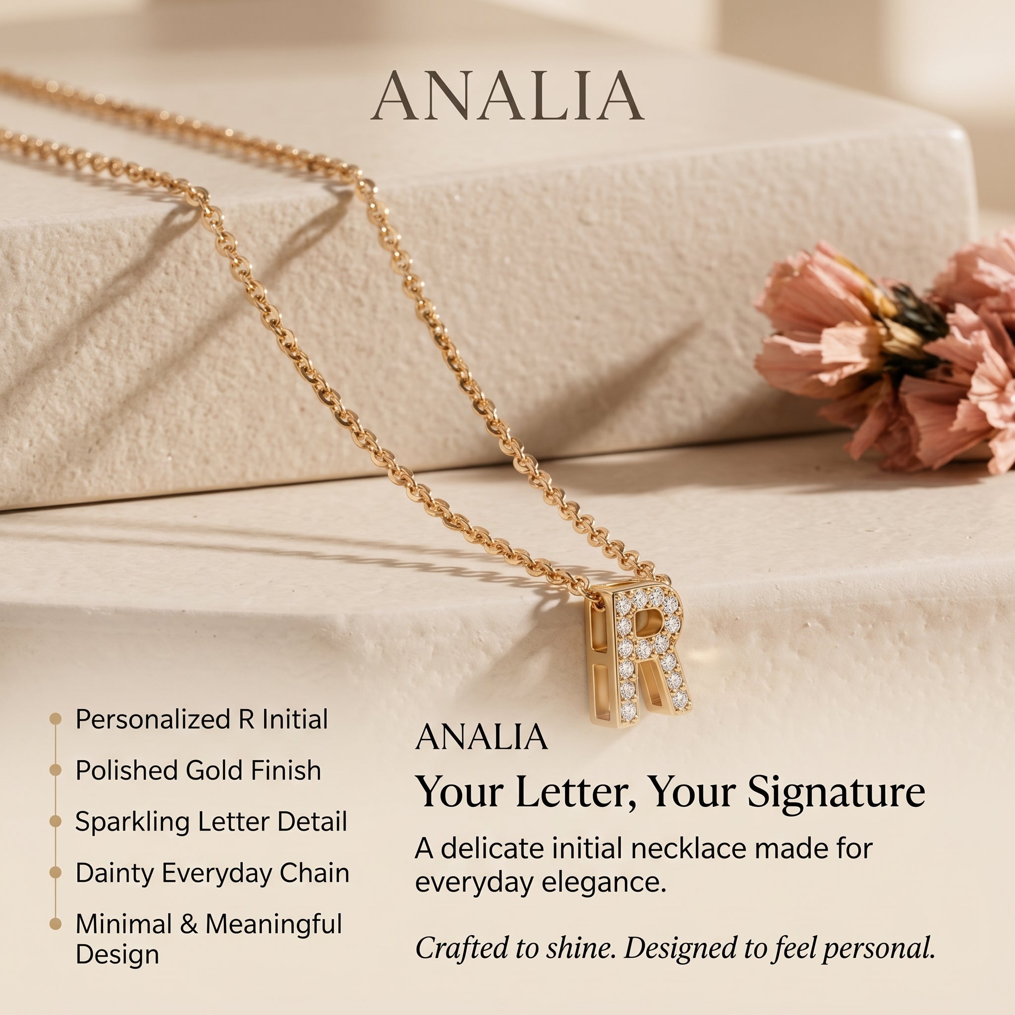 Dainty Pave Letter Necklace 18K Gold