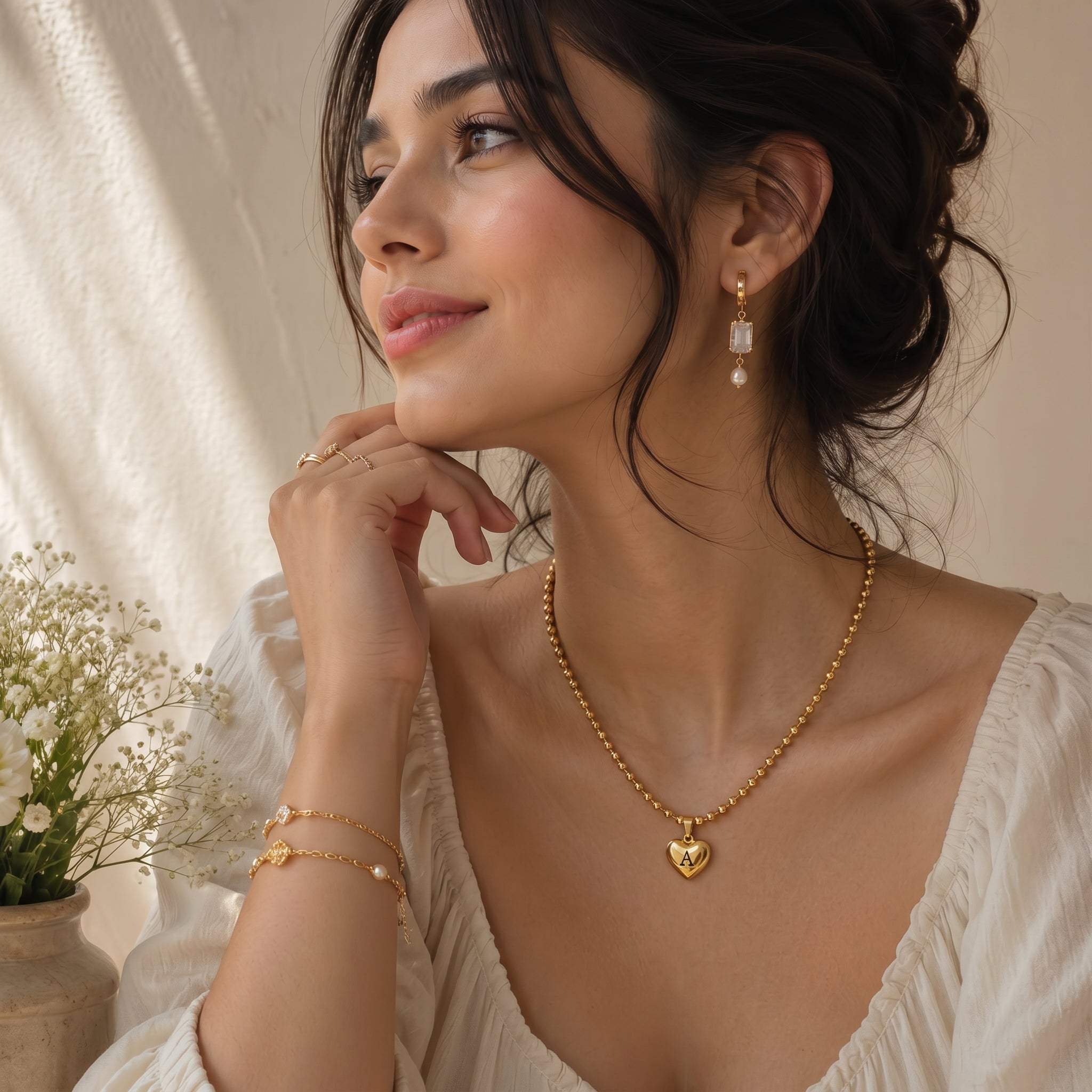 Shapes Initial Heart Necklace | Non-tarnishing Jewelry | Silver Stainless Steel and Gold