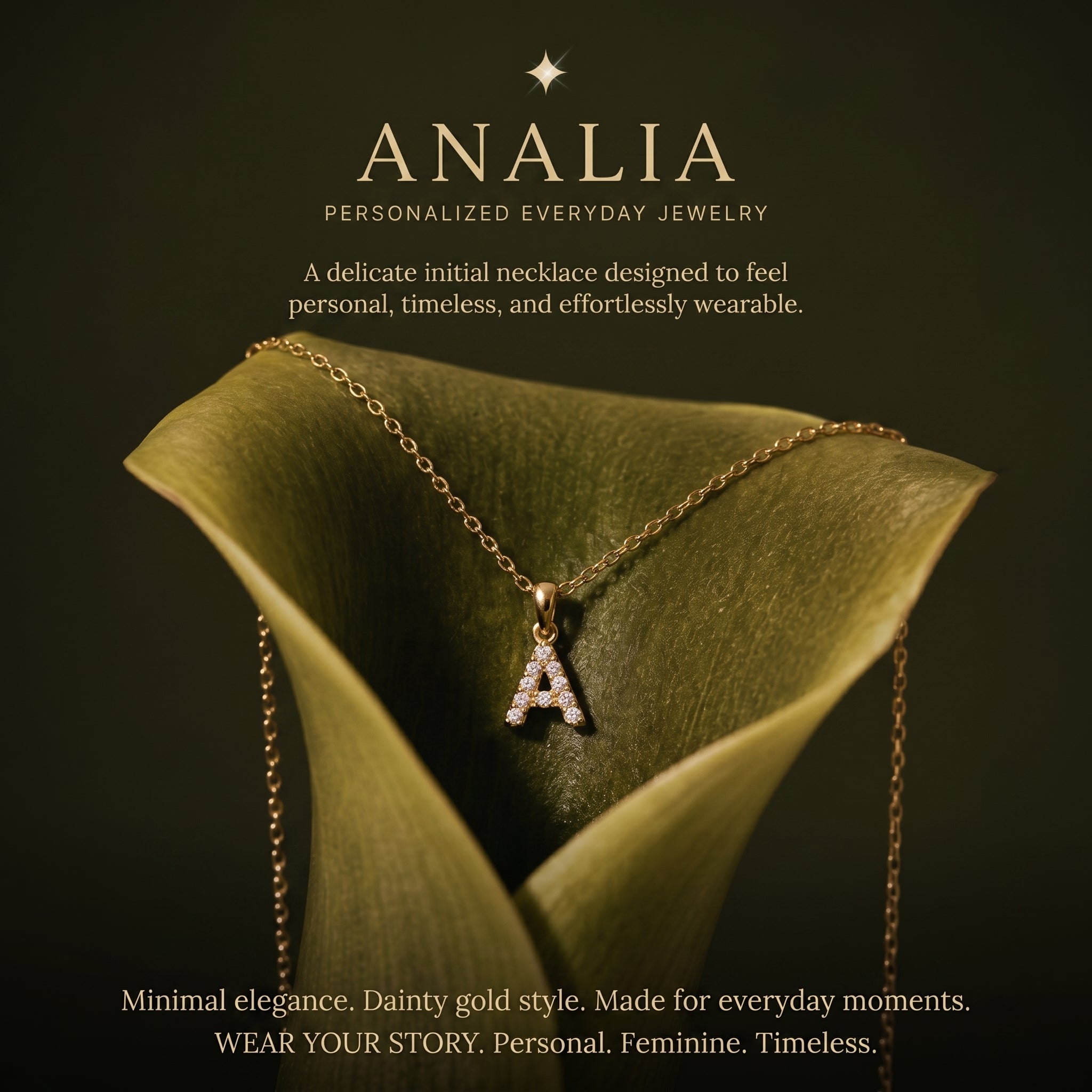Dainty Pave Letter Necklace 18K Gold